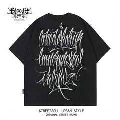 American Trendy Brand Flower Font West Coast Hip Hop Black Short sleeved T-shirt Loose Cotton Heavy duty Letter Printed Trendy Brand