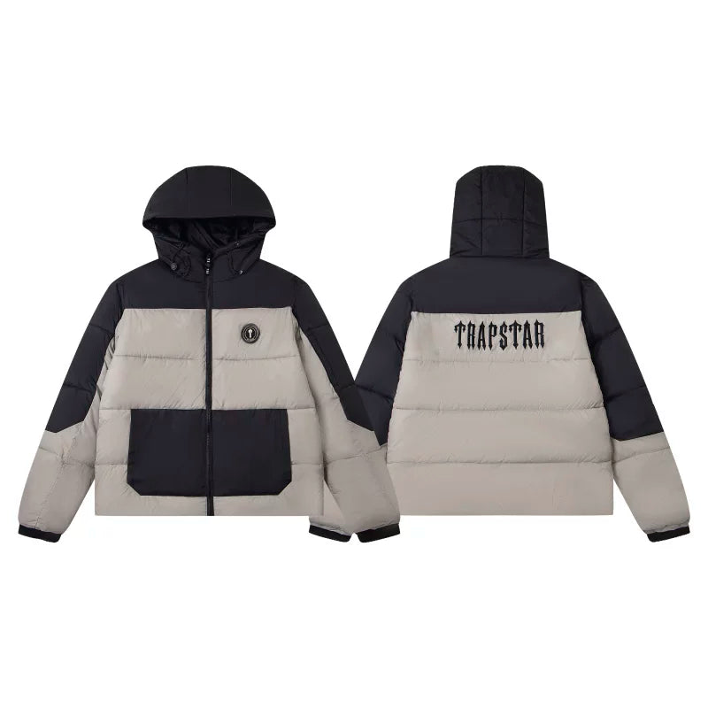 Trapstar Colorblock Hooded Puffer Jacket - Khaki/Black