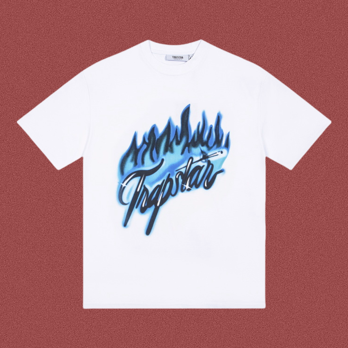 Trapstar Blue Airbrush Flame Logo Tee - White