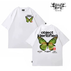 Trendy streetwear hip-hop ins style American heavyweight men and women butterfly letter print versatile loose short sleeved T-shirt white