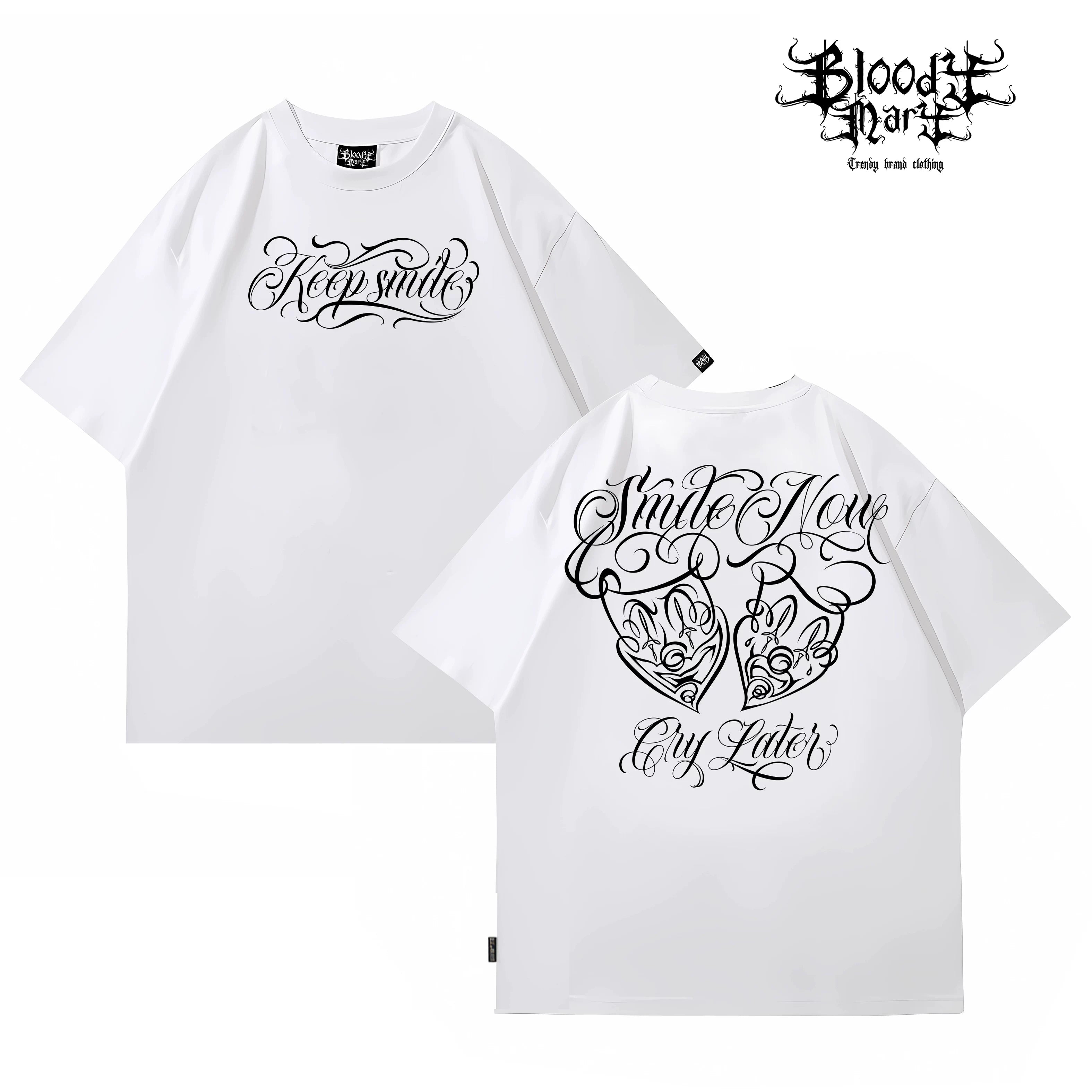 Original Trendy Brand American Street Flower Font Short sleeved Men's and Women's Loose Cotton Heavy duty Niche Hip Hop Clown T-shirt