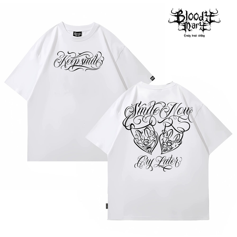 Original Trendy Brand American Street Flower Font Short sleeved Men's and Women's Loose Cotton Heavy duty Niche Hip Hop Clown T-shirt