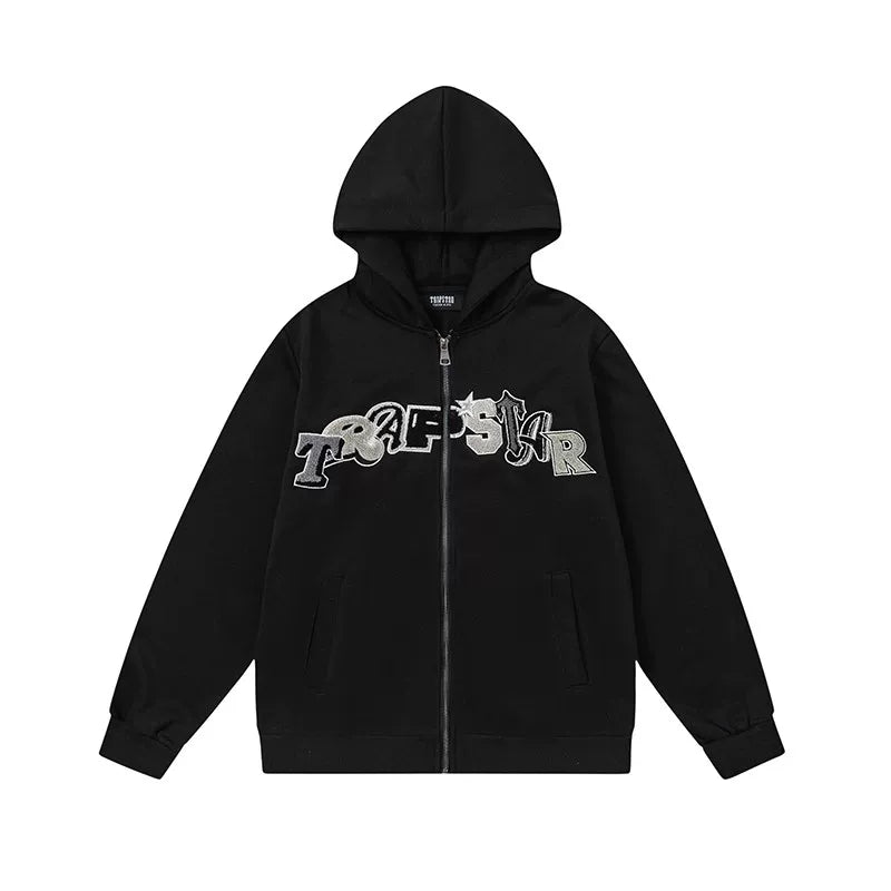Trapstar Style Autumn/Winter Camo Patchwork Full-Zip Hoodie - Black