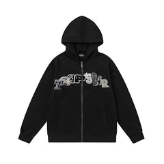 Trapstar Style Autumn/Winter Camo Patchwork Full-Zip Hoodie - Black