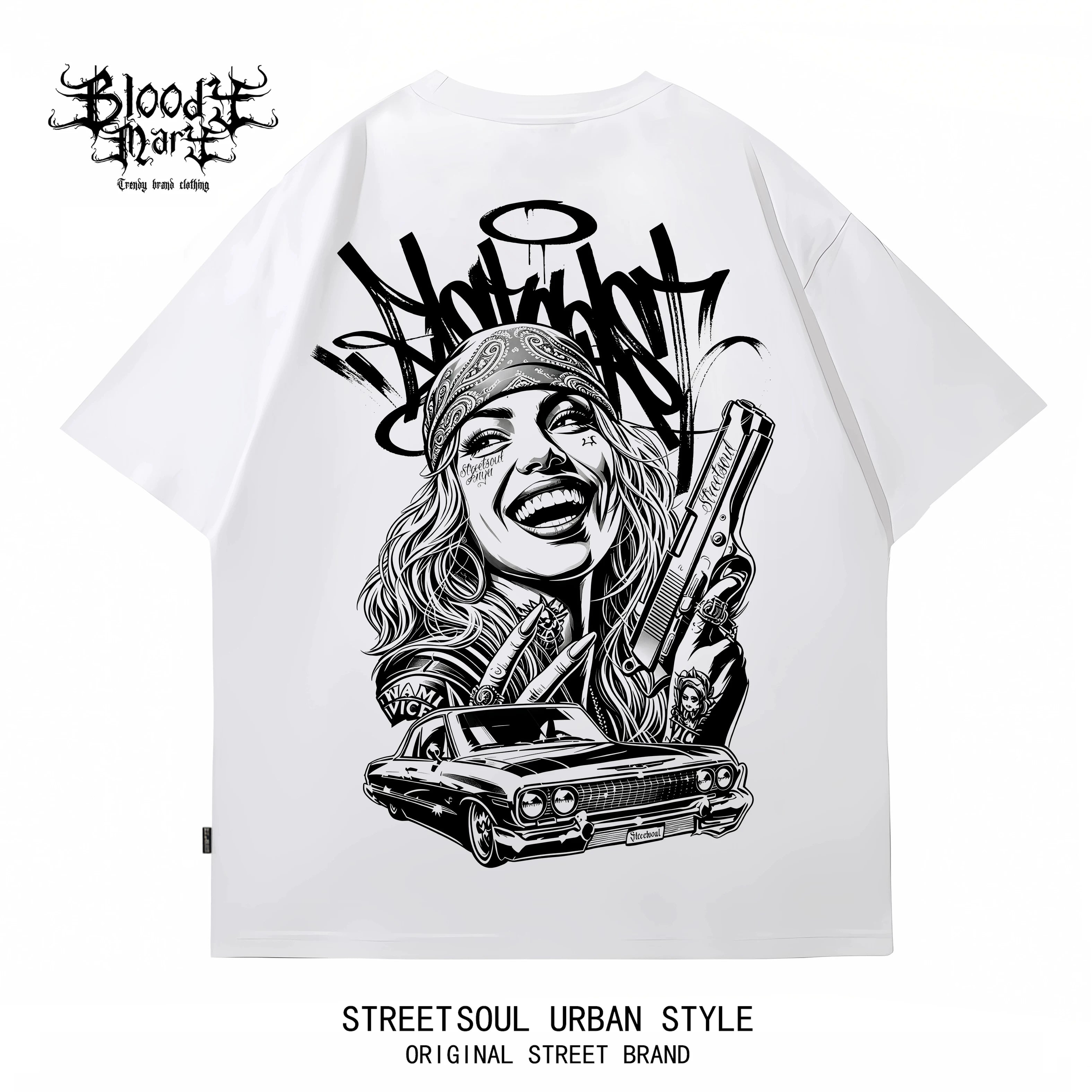 American street dark style printed short sleeved T-shirt for men and women loose couple outfit trendy high street style top
