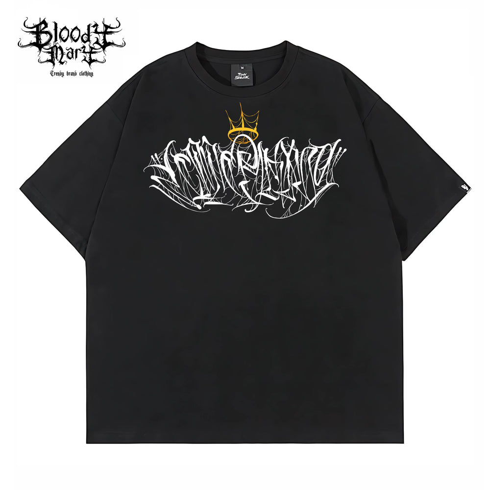 American retro floral font Chicano short sleeved loose cotton heavyweight niche hip-hop tattoo artist trendy T-shirt
