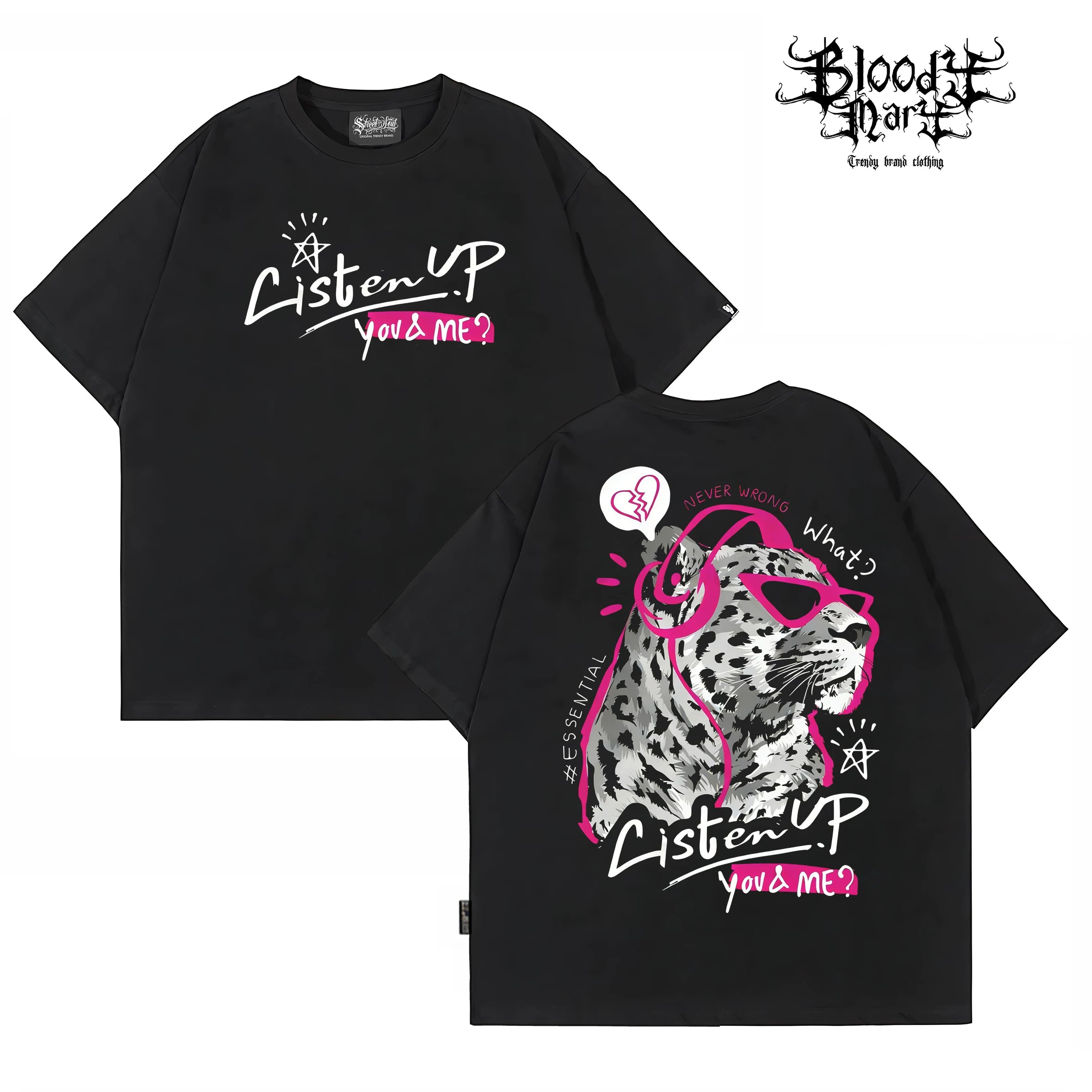 China-Chic style American printed short sleeve T-shirt for men and women loose street trend summer new black T-shirt leopard print
