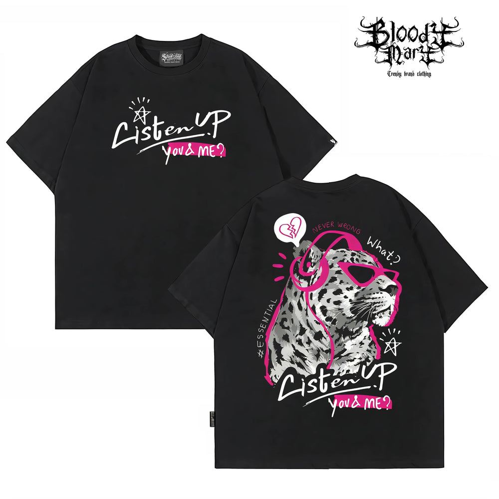 China-Chic style American printed short sleeve T-shirt for men and women loose street trend summer new black T-shirt leopard print