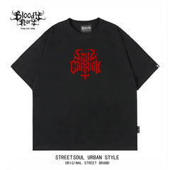 Dark style skull print short sleeved T-shirt for both men and women, loose street retro rock top