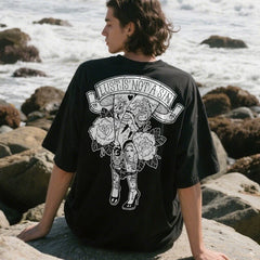 Original trendy brand American street flower font short sleeved men's and women's loose cotton heavyweight niche hip-hop tattoo artist T-shirt