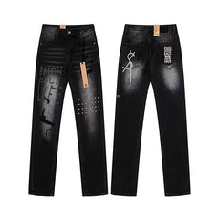 Ksubi Slogan Print & Studded Denim - Washed Black