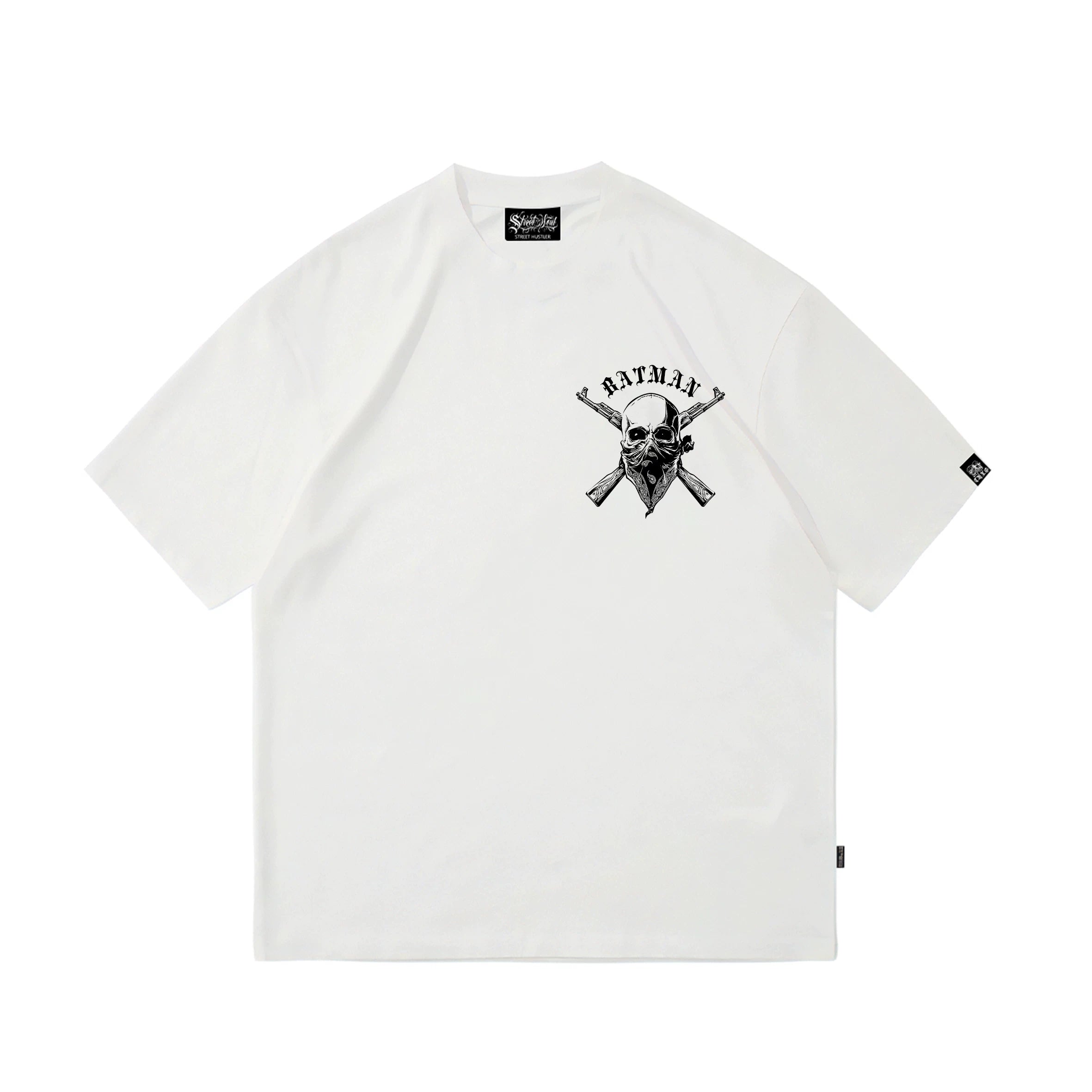 Hip hop skull print short sleeved T-shirt for men and women, loose shoulder sleeves, pure cotton, white trendy brand top, trendy street cotton