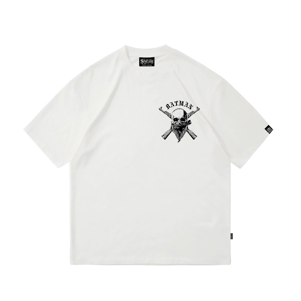 Hip hop skull print short sleeved T-shirt for men and women, loose shoulder sleeves, pure cotton, white trendy brand top, trendy street cotton