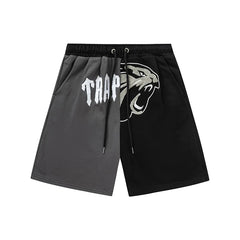 Trapstar Split Panel Panther Arch Logo Sweat Shorts - Charcoal/Black