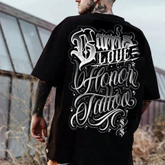 Gothic Chicano Tattoo Skateboarding Graffiti Men's and Women's Trendy Flower Font American Short Sleeve Street Dance Heavy Hip Hop Trendy Brand
