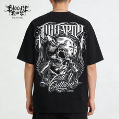 Trendy American street flower font short sleeved loose cotton heavyweight niche hip-hop tattoo artist skeleton T-shirt