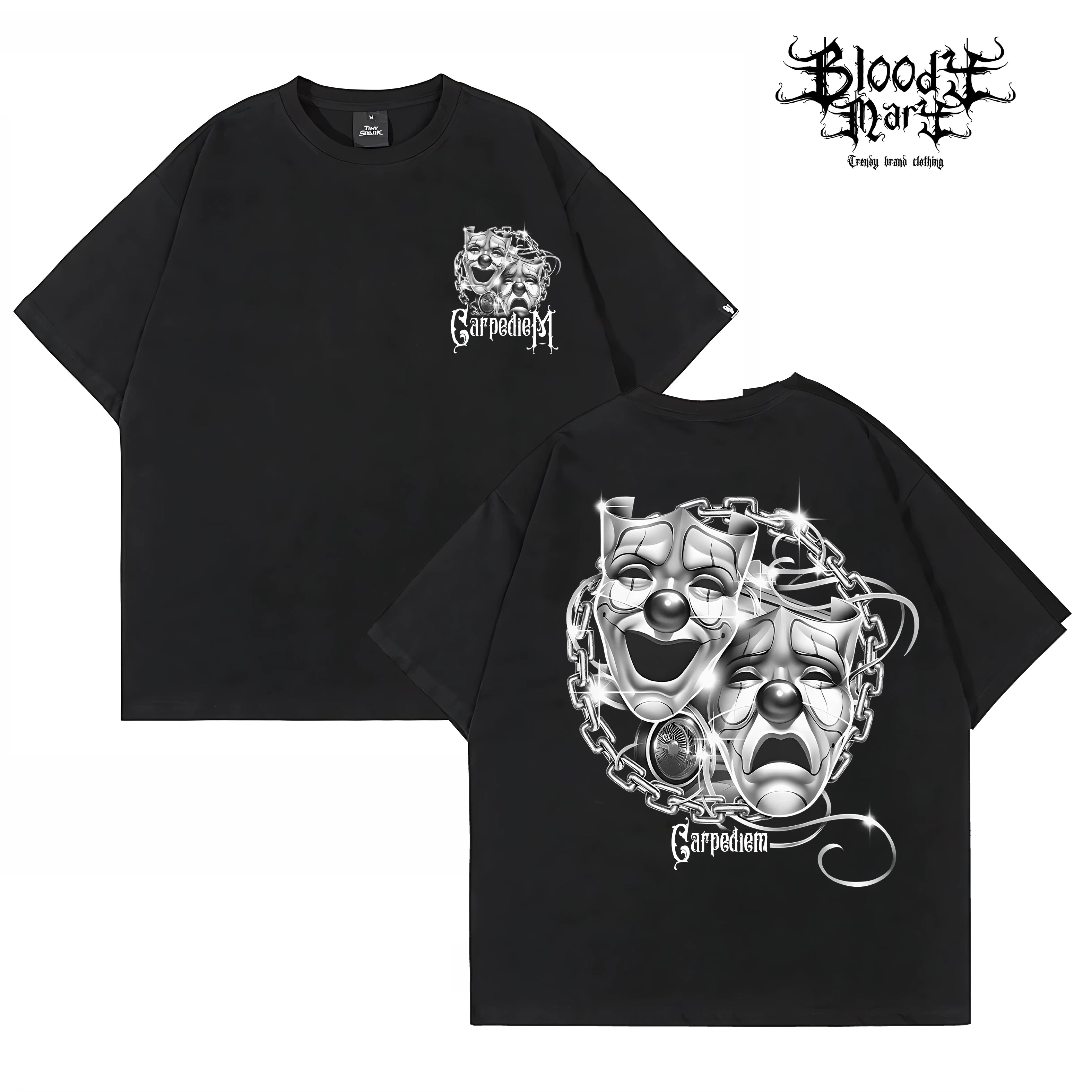 Trendy American Street Chicano Flower Font Short Sleeve Loose Cotton Heavy Weight Clown Hip Hop Tattoo Artist T-shirt Crowd