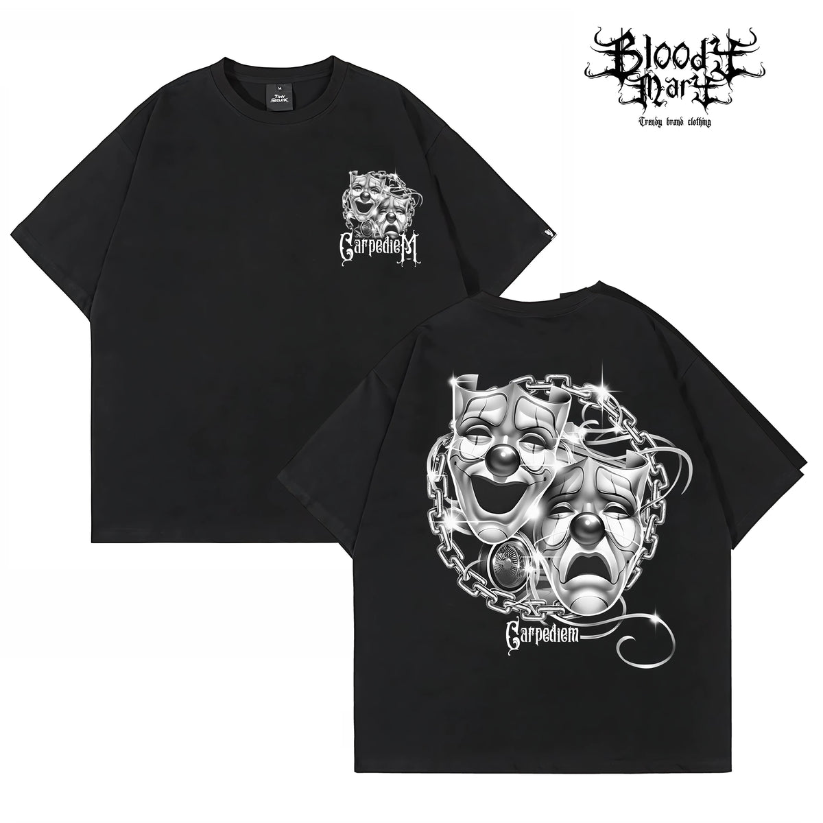 Trendy American Street Chicano Flower Font Short Sleeve Loose Cotton Heavy Weight Clown Hip Hop Tattoo Artist T-shirt Crowd