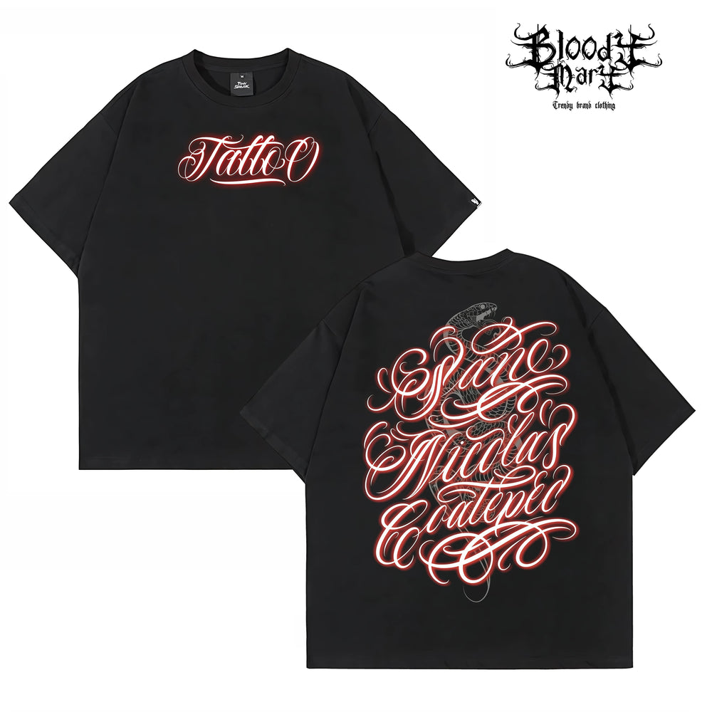 American street flower font short sleeved loose cotton heavyweight niche hip-hop tattoo artist trendy T-shirt