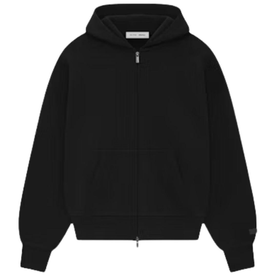ESSENTIALS FOG CLASSIC FIT ZIP UP HOODIE JET BLACK SS25