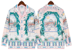 Casablanca Architectural Arch & Greenery Silk-Style Shirt - Pink / White